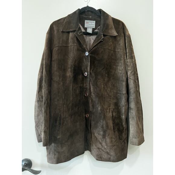 VTG Suede Leather Jacket Chocolate Brown Boho Chic timeless Classic belt Size XL - Picture 2 of 10